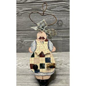 Hand Painted Wooden Primitive Country Girl Hanger Wall Decor 10” Craft